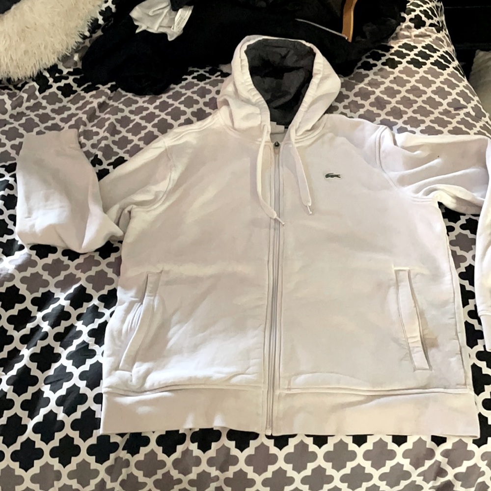 snow white Lacoste zipup hoodie with fleece lining
